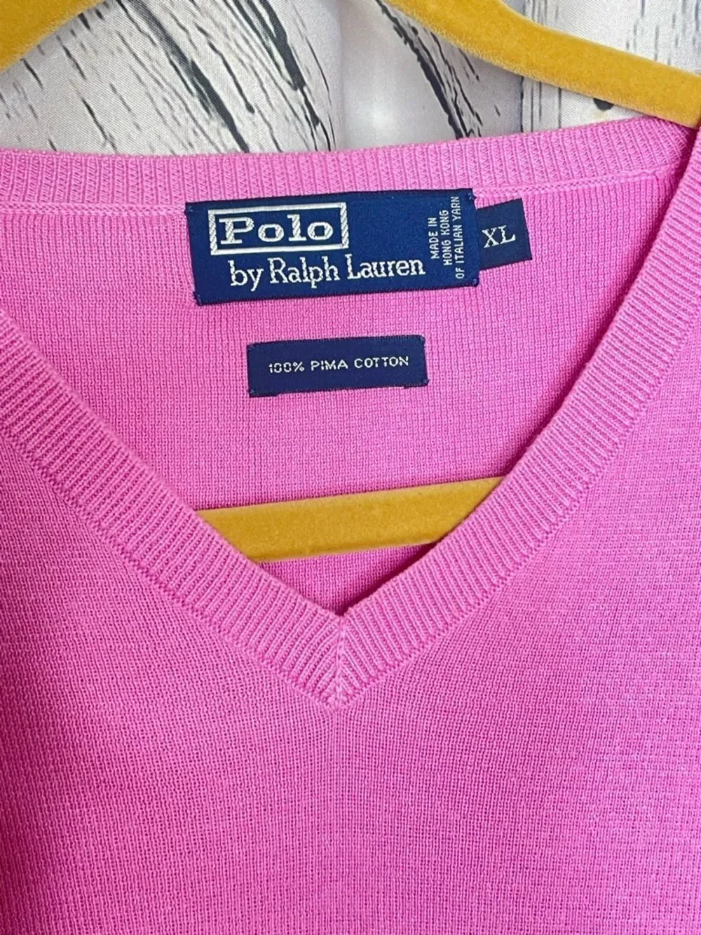 Polo by Ralph Lauren Pima Cotton V-neck Sweater Pink Sz XL